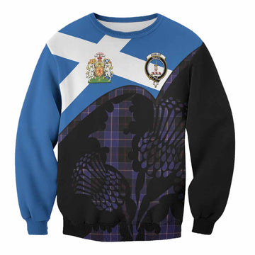 Dunlop Tartan Family Crest Sweatshirt Scotland Thistle Floral Flag Style