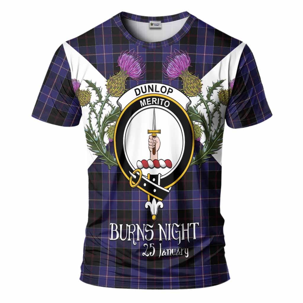 Dunlop Tartan Family Crest T-Shirt Scottish Burns Night Thistle Floral