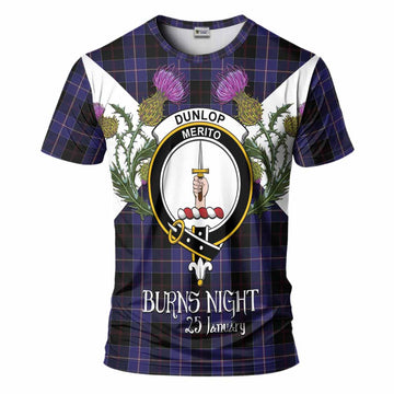 Dunlop Tartan Family Crest T-Shirt Scottish Burns Night Thistle Floral
