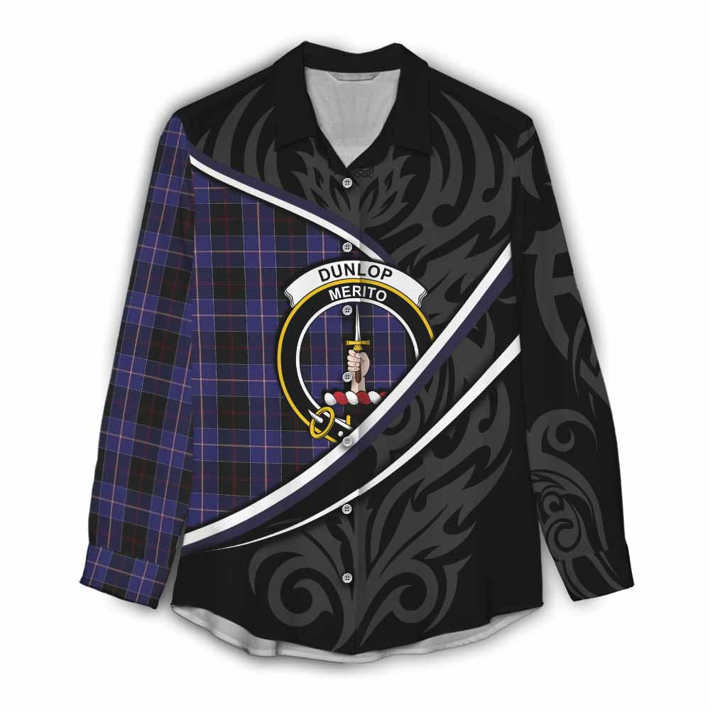 Dunlop Tartan Family Crest Women Casual Shirt Celtic Scottish Thistle Floral - Tartan Vibes Clothing