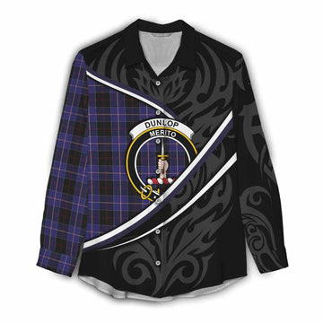 Dunlop Tartan Family Crest Women Casual Shirt Celtic Scottish Thistle Floral