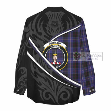Dunlop Tartan Family Crest Women Casual Shirt Celtic Scottish Thistle Floral