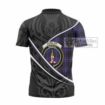 Dunlop Tartan Family Crest Zipper Polo Shirt Celtic Scottish Thistle Floral