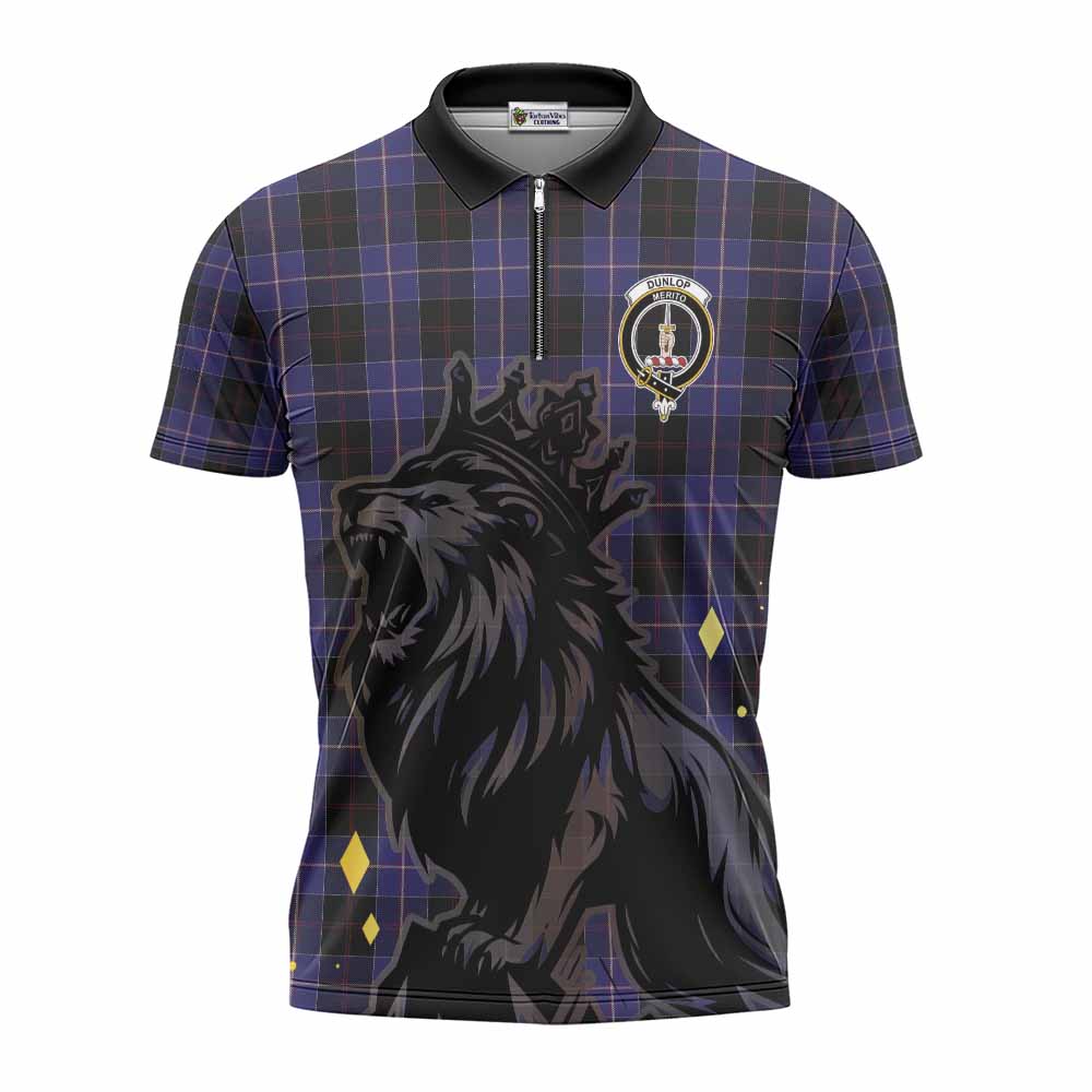 Dunlop Tartan Family Crest Zipper Polo Shirt Crowned Lion Roaring