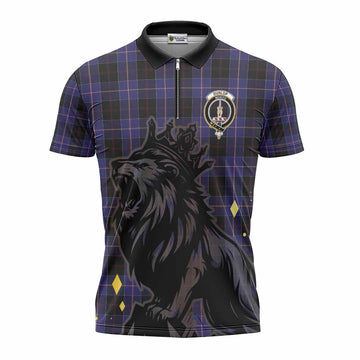 Dunlop Tartan Family Crest Zipper Polo Shirt Crowned Lion Roaring