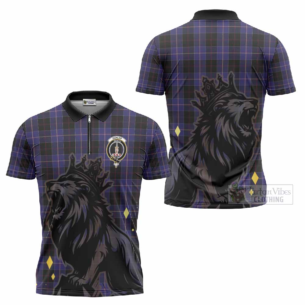 Dunlop Tartan Family Crest Zipper Polo Shirt Crowned Lion Roaring