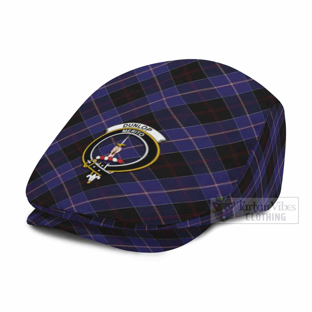 Dunlop Tartan Flat Cap, Jeff Cap Cross Style with Family Crest - Tartan Vibes Clothing