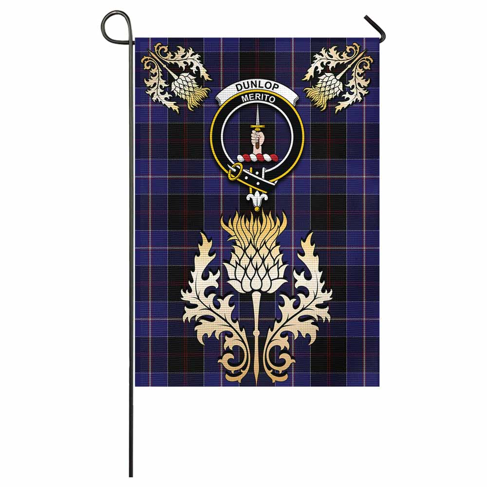 Dunlop Tartan Garden Flag with Golden Regal Scottish Thistle Emblem - Tartan Vibes Clothing