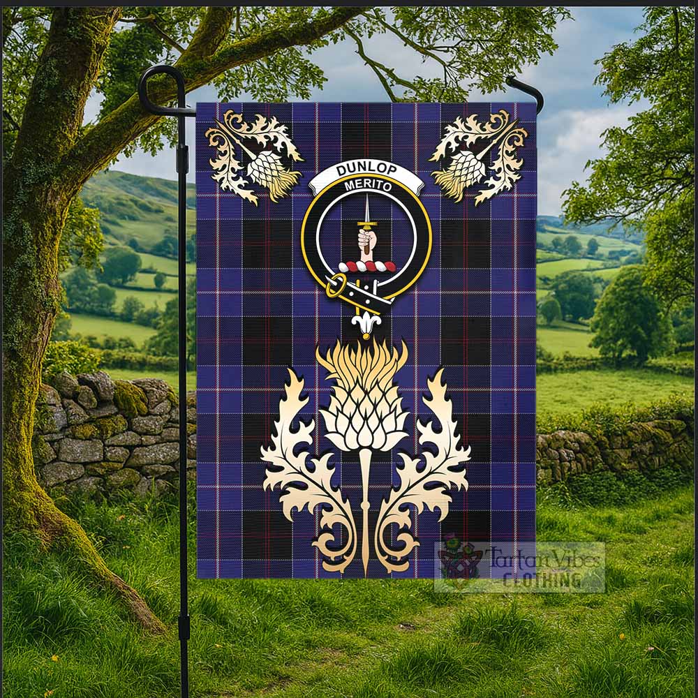 Dunlop Tartan Garden Flag with Golden Regal Scottish Thistle Emblem - Tartan Vibes Clothing