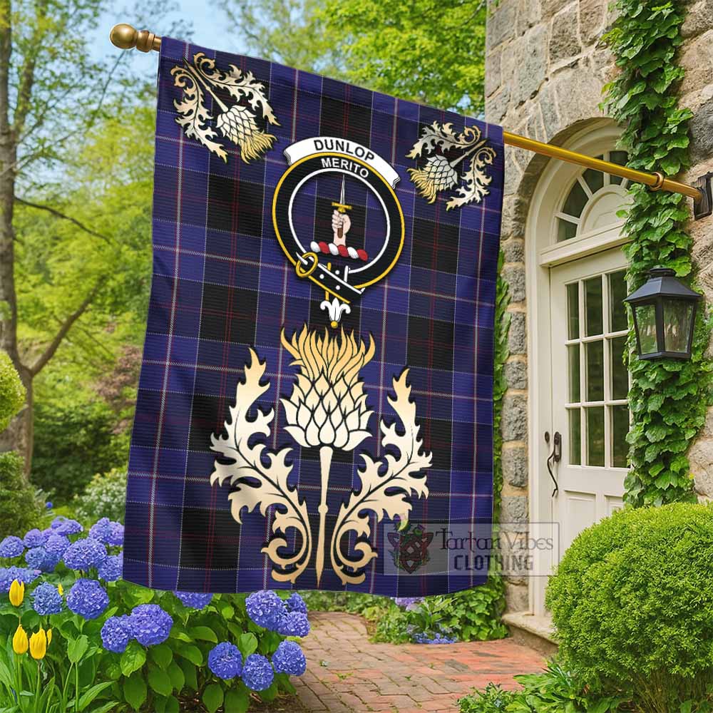 Dunlop Tartan Garden Flag with Golden Regal Scottish Thistle Emblem - Tartan Vibes Clothing