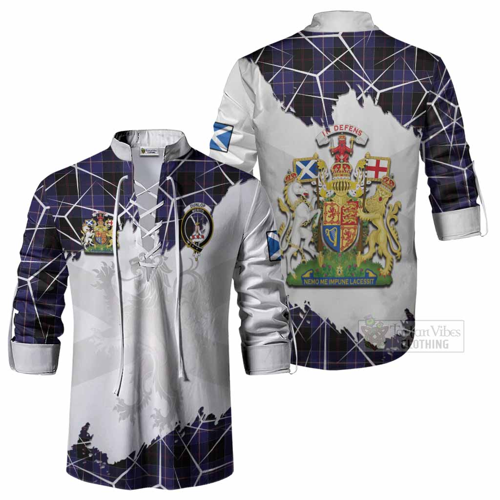 Dunlop Tartan Ghillie Shirt with Family Crest and Lion Rampant Grunge Style
