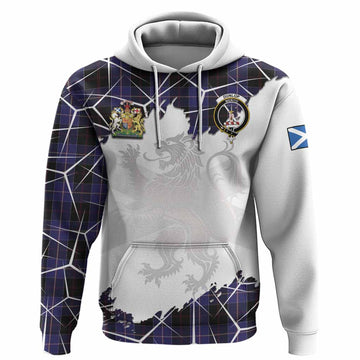 Dunlop Tartan Hoodie with Family Crest and Lion Rampant Grunge Style