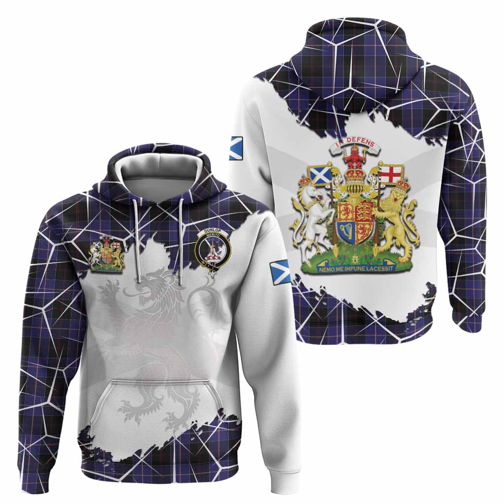 Dunlop Tartan Hoodie with Family Crest and Lion Rampant Grunge Style