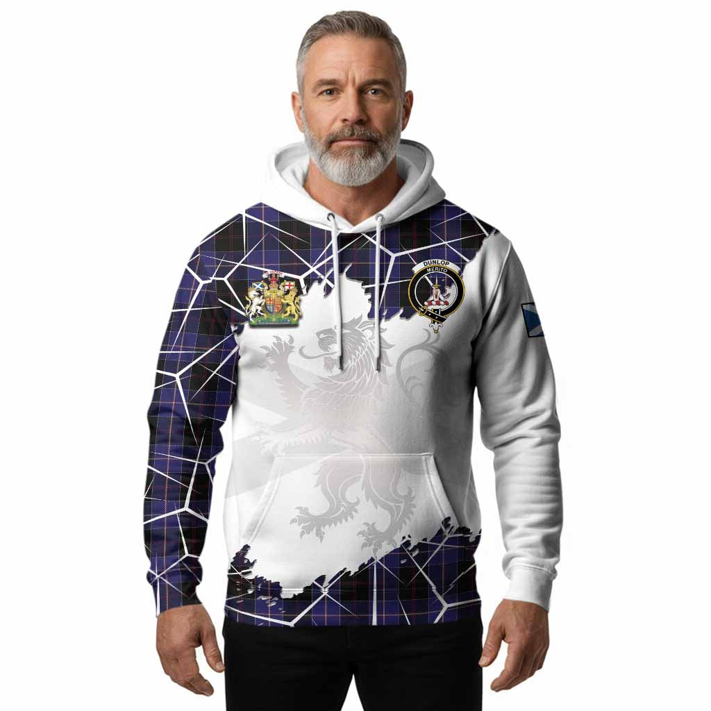 Dunlop Tartan Hoodie with Family Crest and Lion Rampant Grunge Style