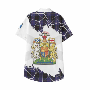 Dunlop Tartan Kid Hawaiian Shirt with Family Crest and Lion Rampant Grunge Style