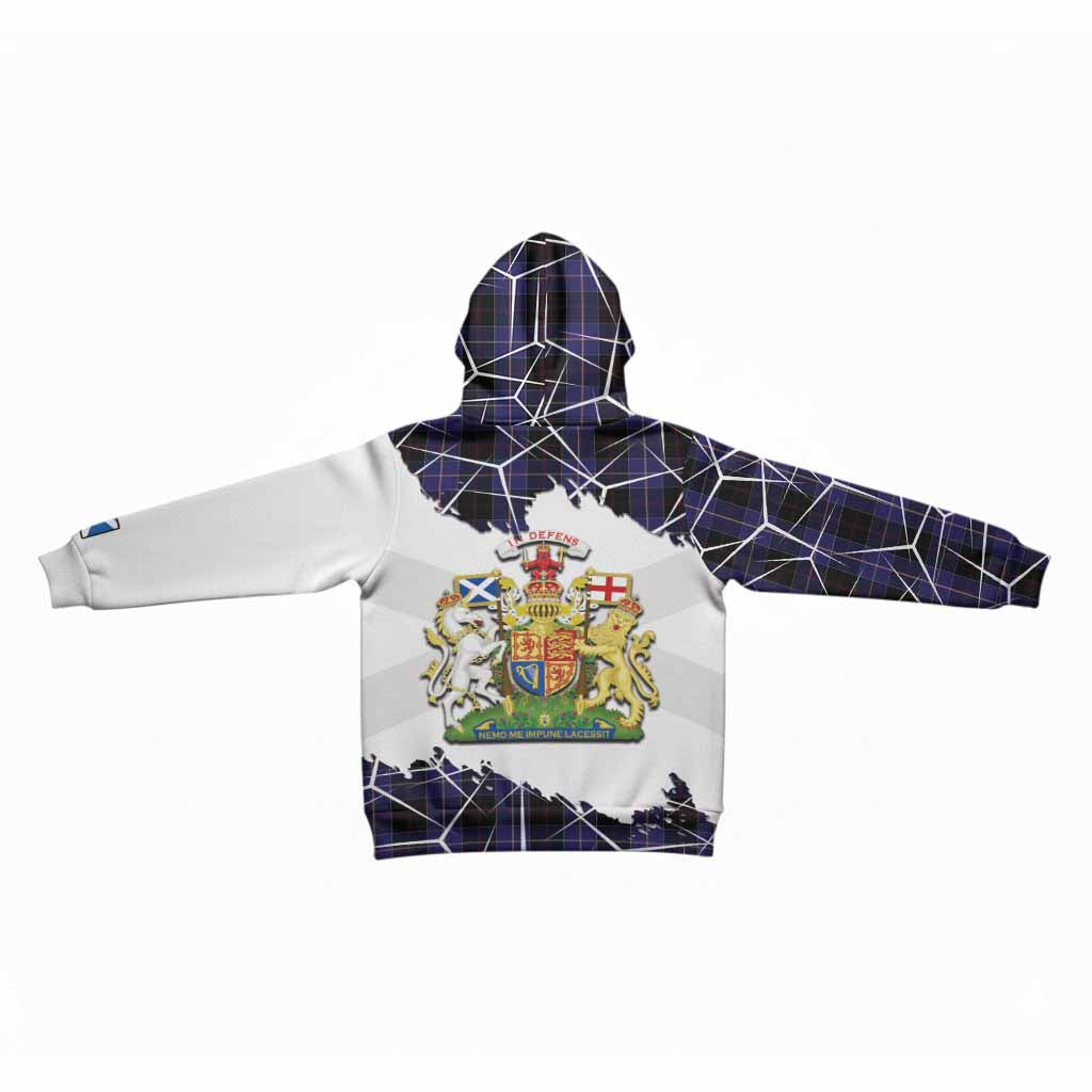Dunlop Tartan Kid Hoodie with Family Crest and Lion Rampant Grunge Style