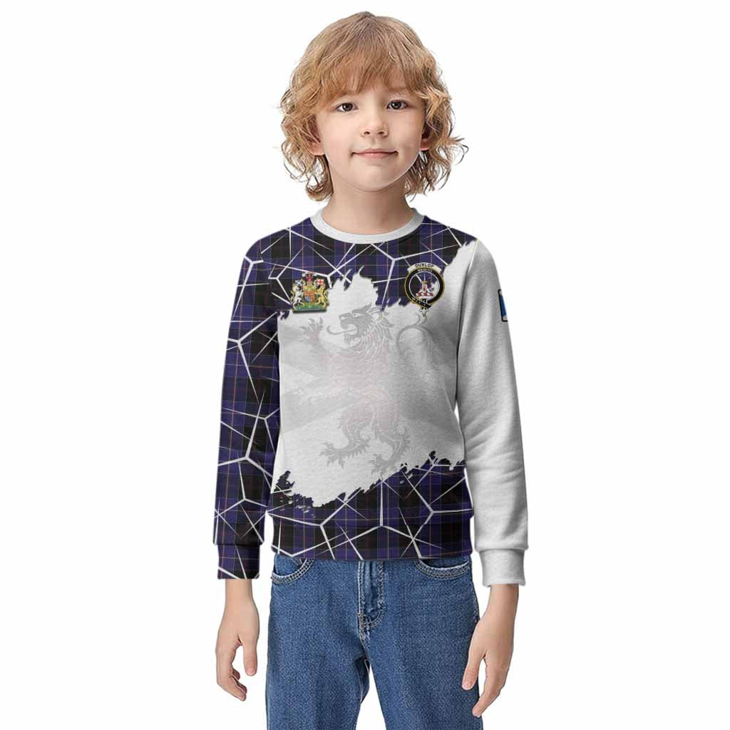 Dunlop Tartan Kid Knitted Sweatshirt with Family Crest and Lion Rampant Grunge Style