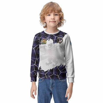 Dunlop Tartan Kid Knitted Sweatshirt with Family Crest and Lion Rampant Grunge Style