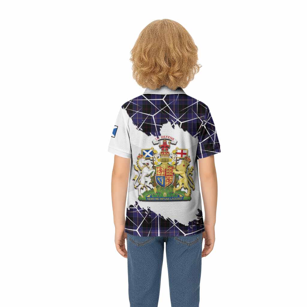 Dunlop Tartan Kid Polo Shirt with Family Crest and Lion Rampant Grunge Style