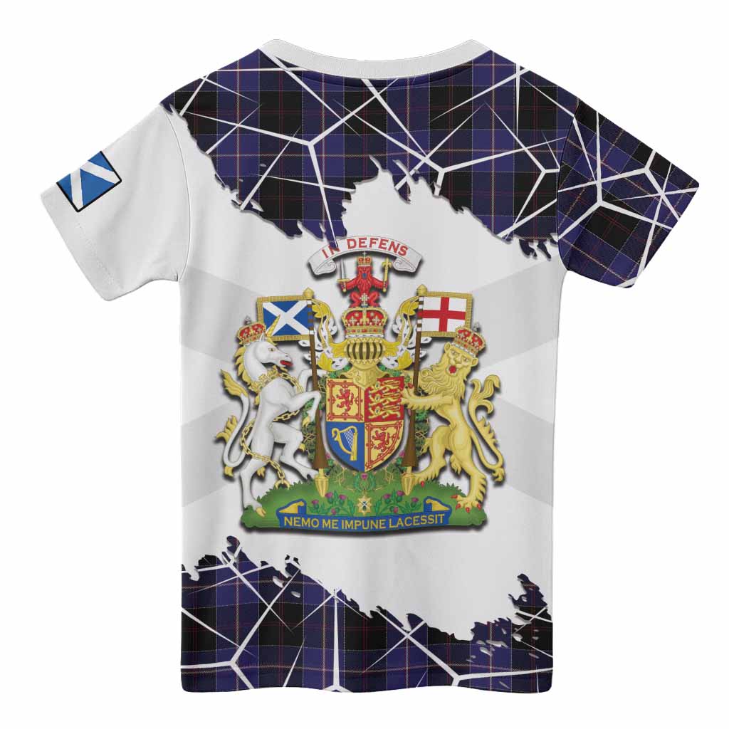 Dunlop Tartan Kid T-shirt with Family Crest and Lion Rampant Grunge Style