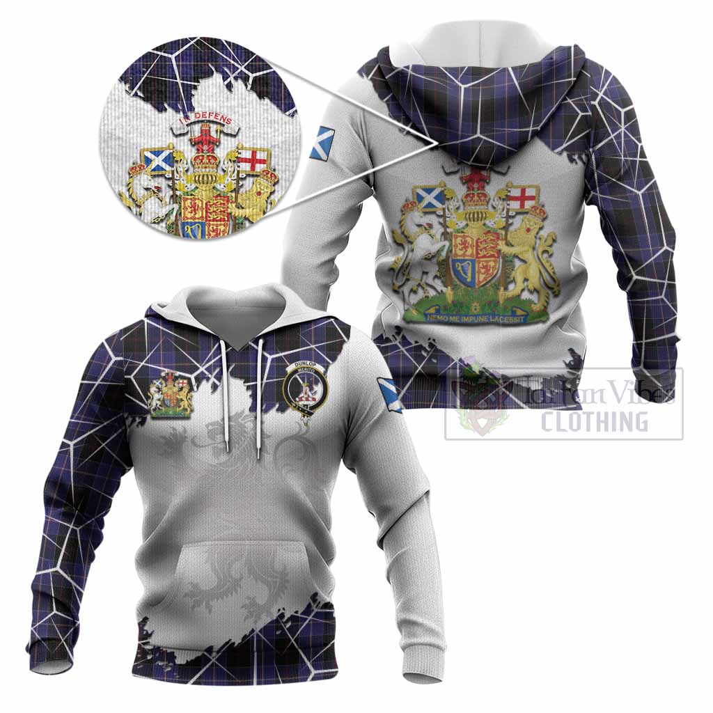 Dunlop Tartan Knitted Hoodie with Family Crest and Lion Rampant Grunge Style