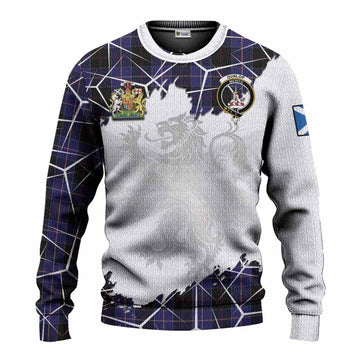 Dunlop Tartan Knitted Sweater with Family Crest and Lion Rampant Grunge Style