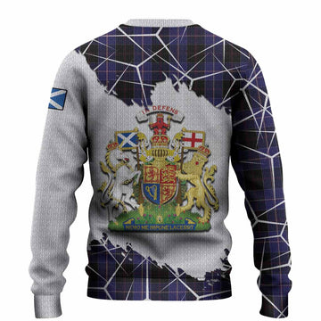 Dunlop Tartan Knitted Sweater with Family Crest and Lion Rampant Grunge Style