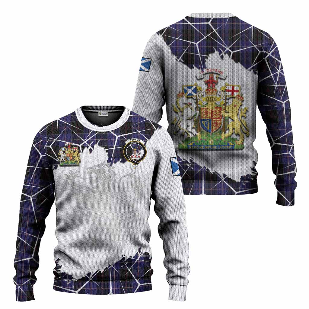 Dunlop Tartan Knitted Sweater with Family Crest and Lion Rampant Grunge Style