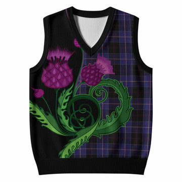 Dunlop Tartan Knitted V-Neck Vest Traditional Scottish Thistle