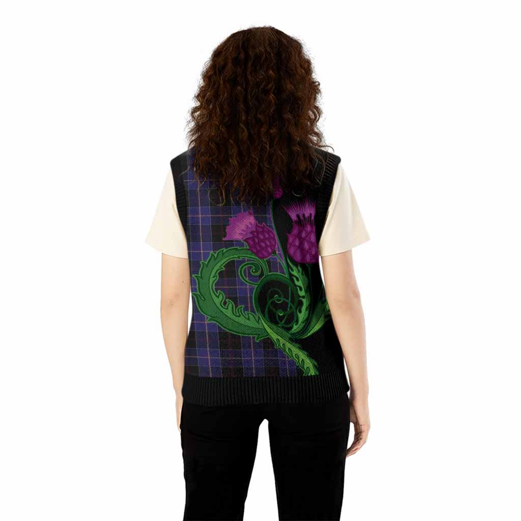 Dunlop Tartan Knitted V-Neck Vest Traditional Scottish Thistle