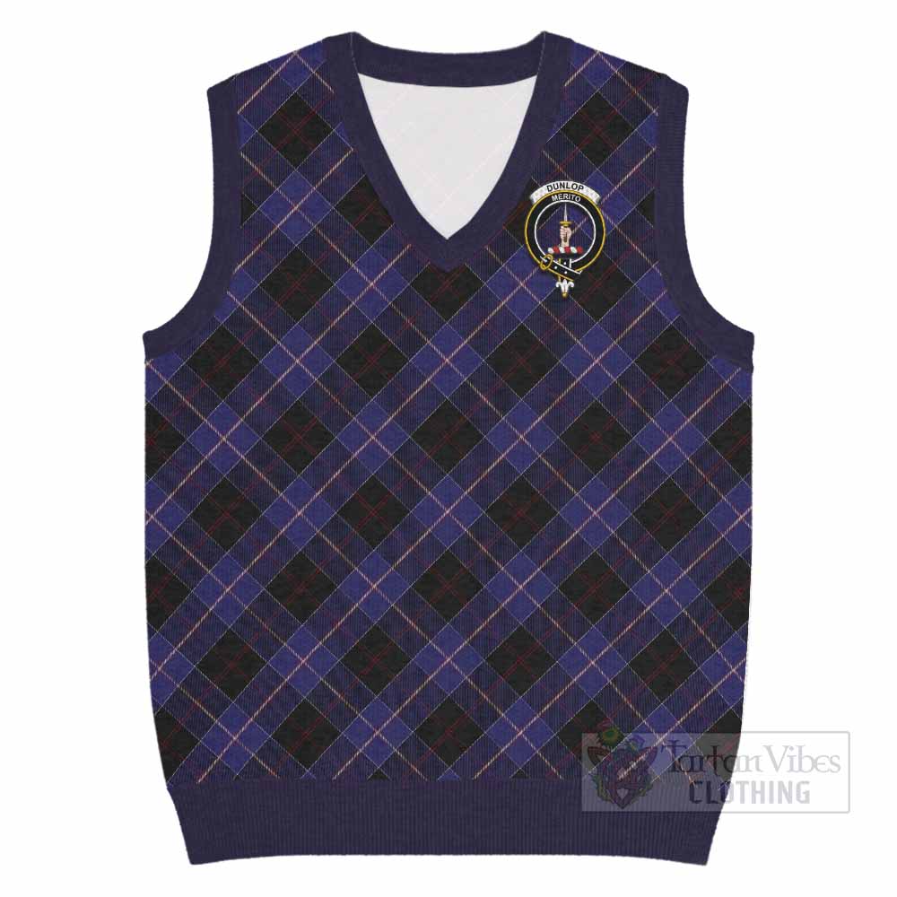 Dunlop Tartan Knitted V-Neck Vest with Family Crest Cross Style