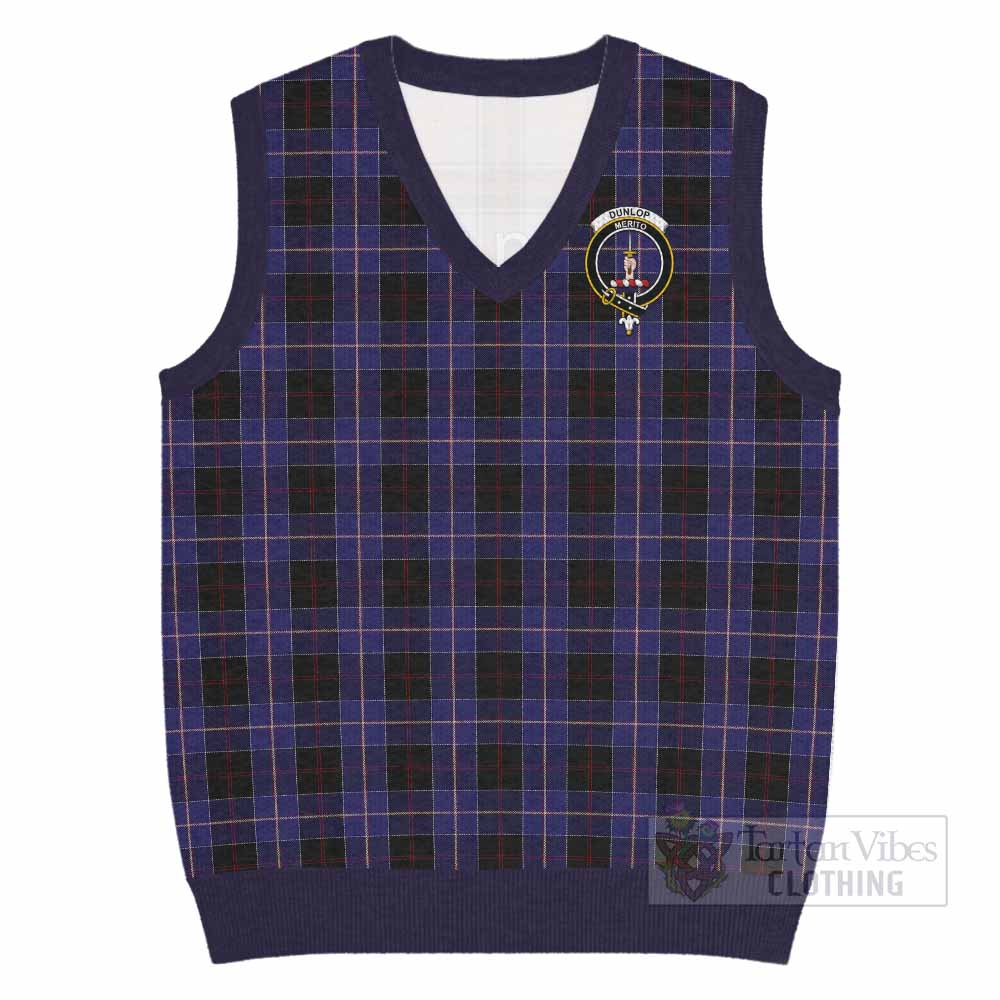Dunlop Tartan Knitted V-Neck Vest with Family Crest - Tartan Vibes Clothing