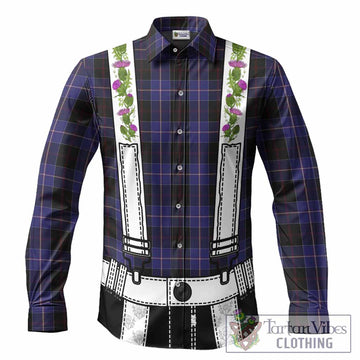 Dunlop Tartan Lederhosen Costume Long Sleeve Button Shirts Scotland Thistle Floral