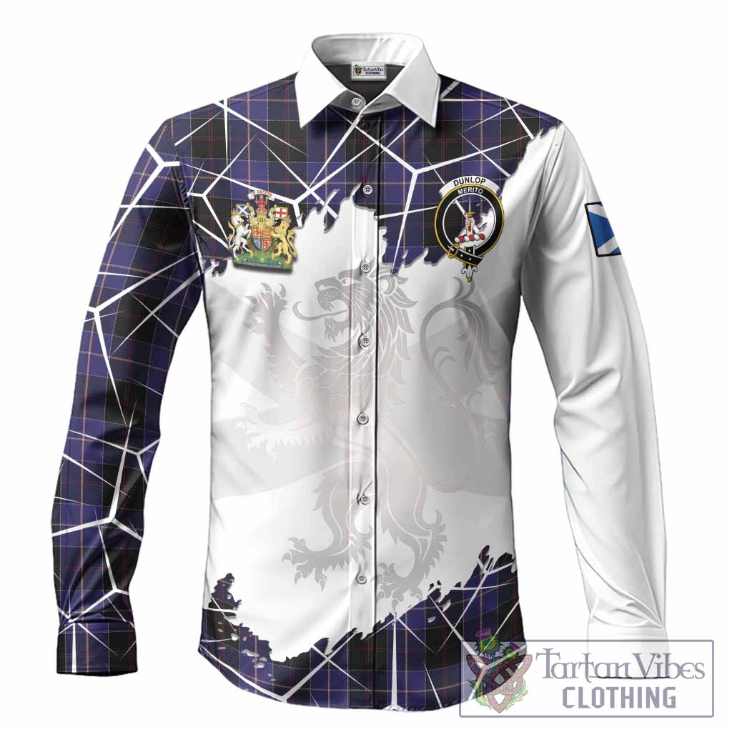 Dunlop Tartan Long Sleeve Button Shirts with Family Crest and Lion Rampant Grunge Style