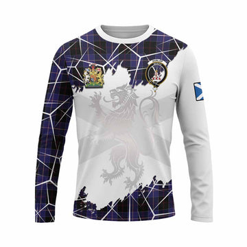Dunlop Tartan Long Sleeve T-Shirt with Family Crest and Lion Rampant Grunge Style