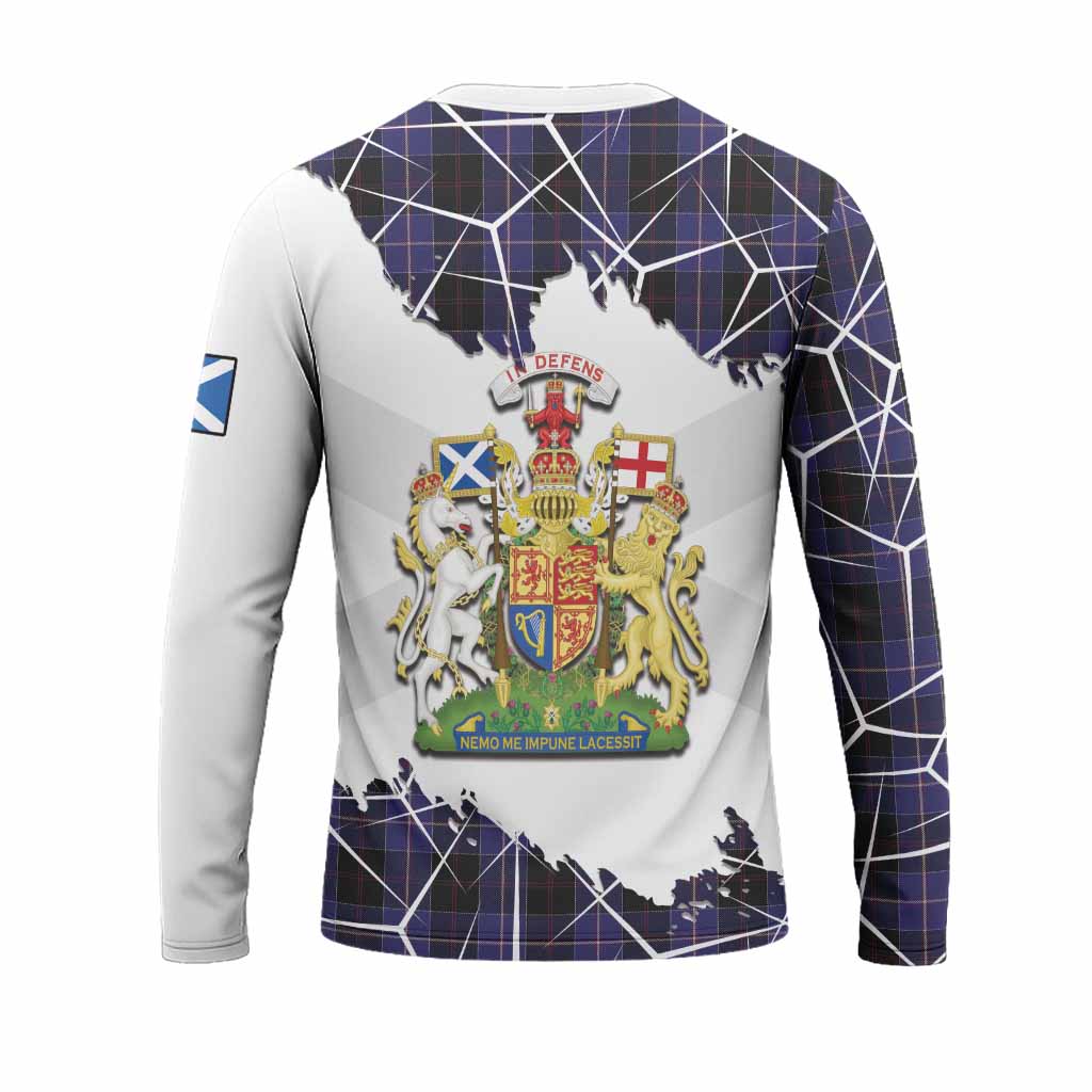 Dunlop Tartan Long Sleeve T-Shirt with Family Crest and Lion Rampant Grunge Style