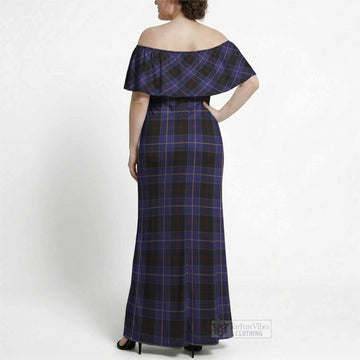 Dunlop Tartan Off Shoulder Ruffle Maxi Dress