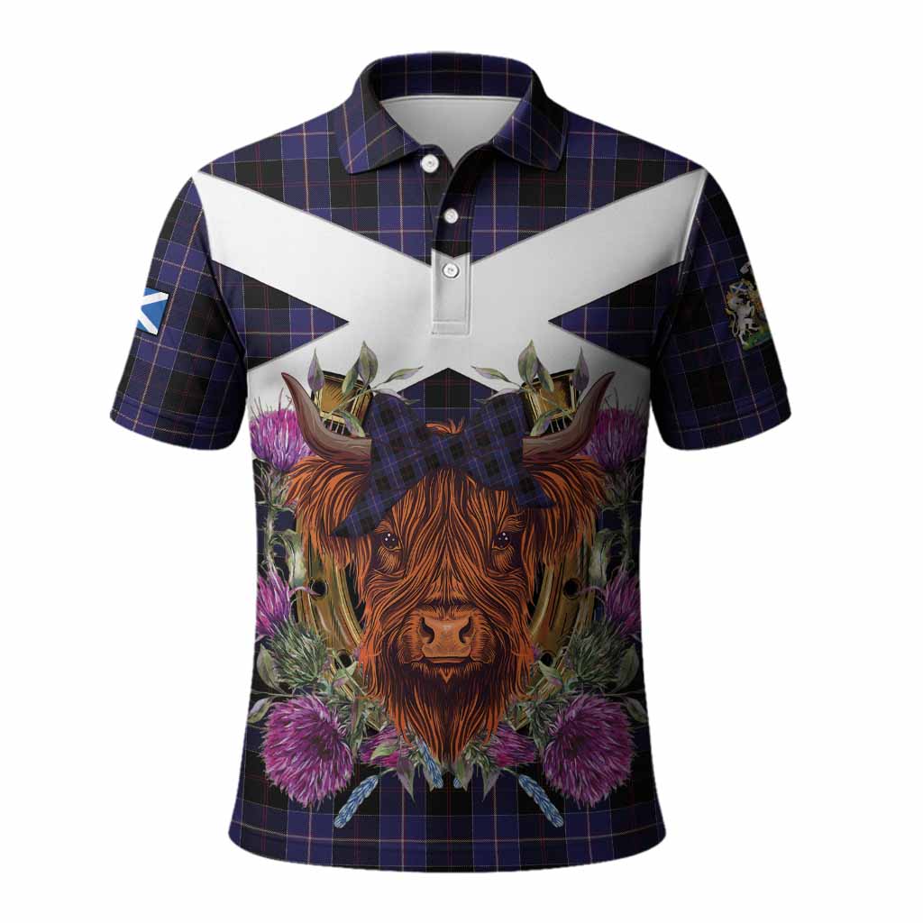 Dunlop Tartan Polo Shirt Scottish Thistle Heilan Coo