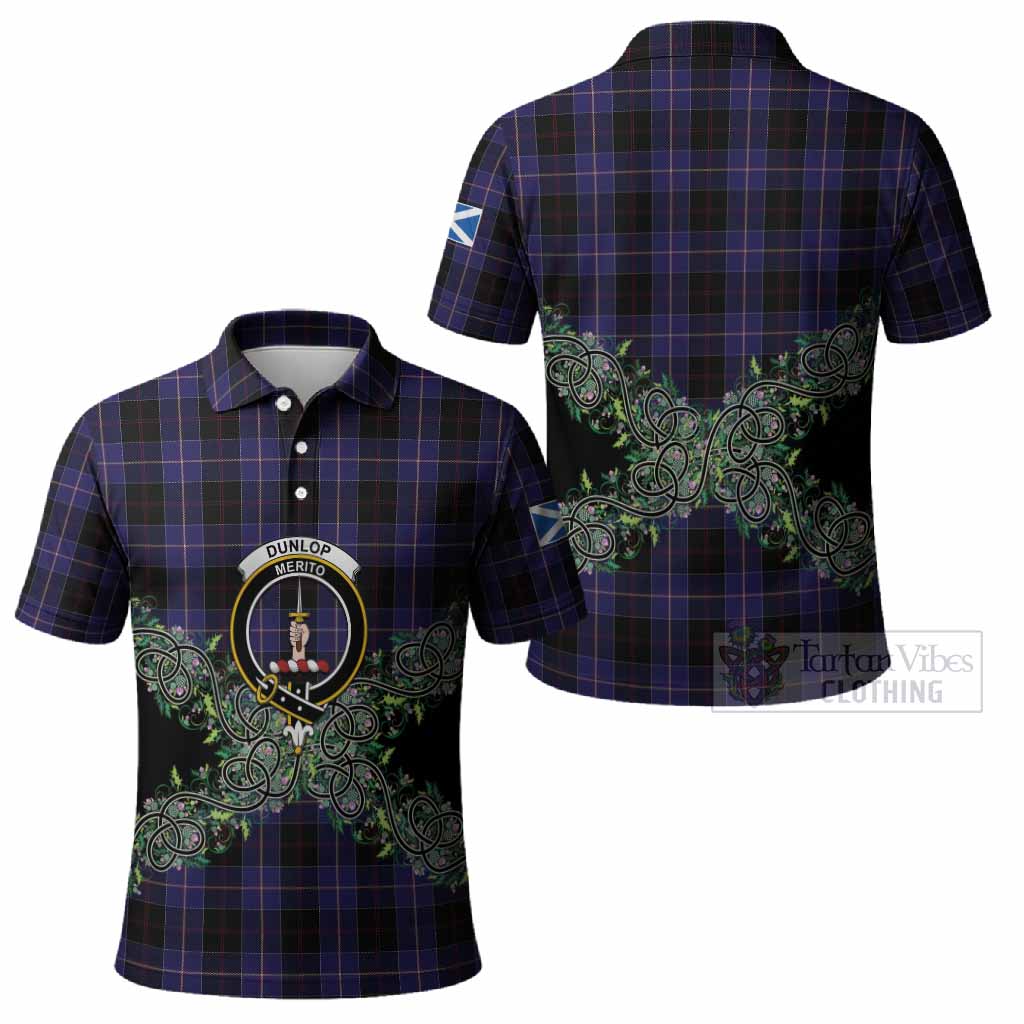 Dunlop Tartan Polo Shirt Thistle Scottish Spirit