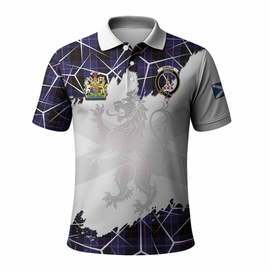 Dunlop Tartan Polo Shirt with Family Crest and Lion Rampant Grunge Style