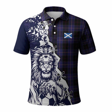 Dunlop Tartan Scottish Polo Shirt Angry Lion With Soccer Ball Style