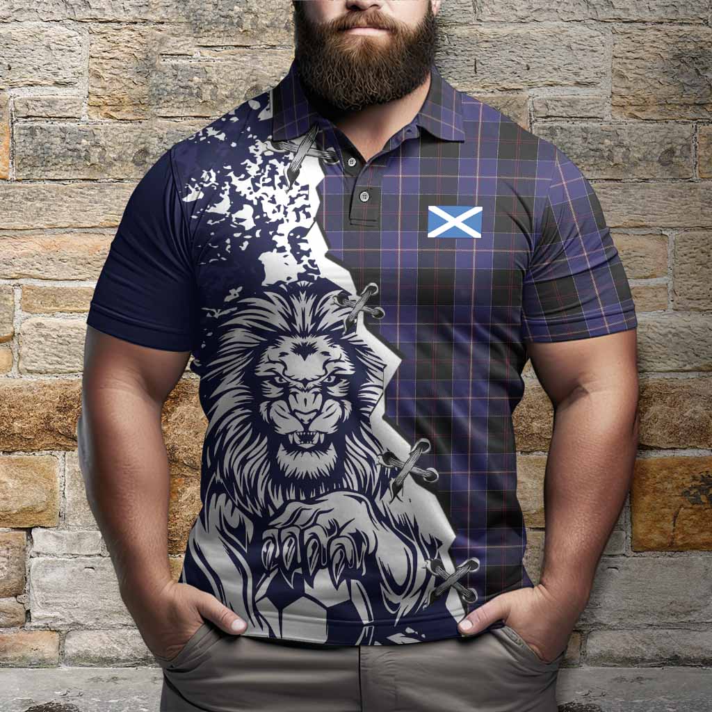 Dunlop Tartan Scottish Polo Shirt Angry Lion With Soccer Ball Style