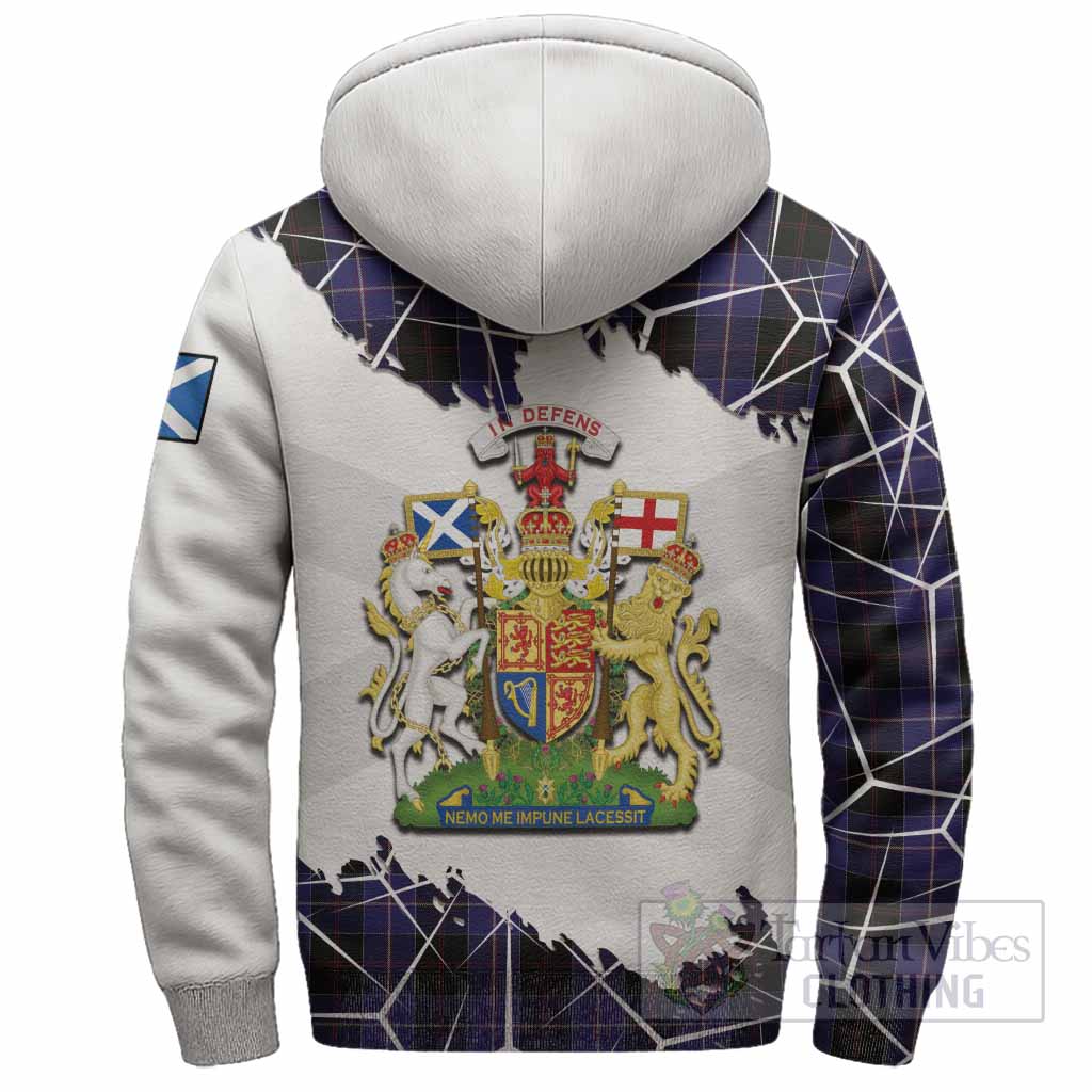 Dunlop Tartan Sherpa Hoodie with Family Crest and Lion Rampant Grunge Style