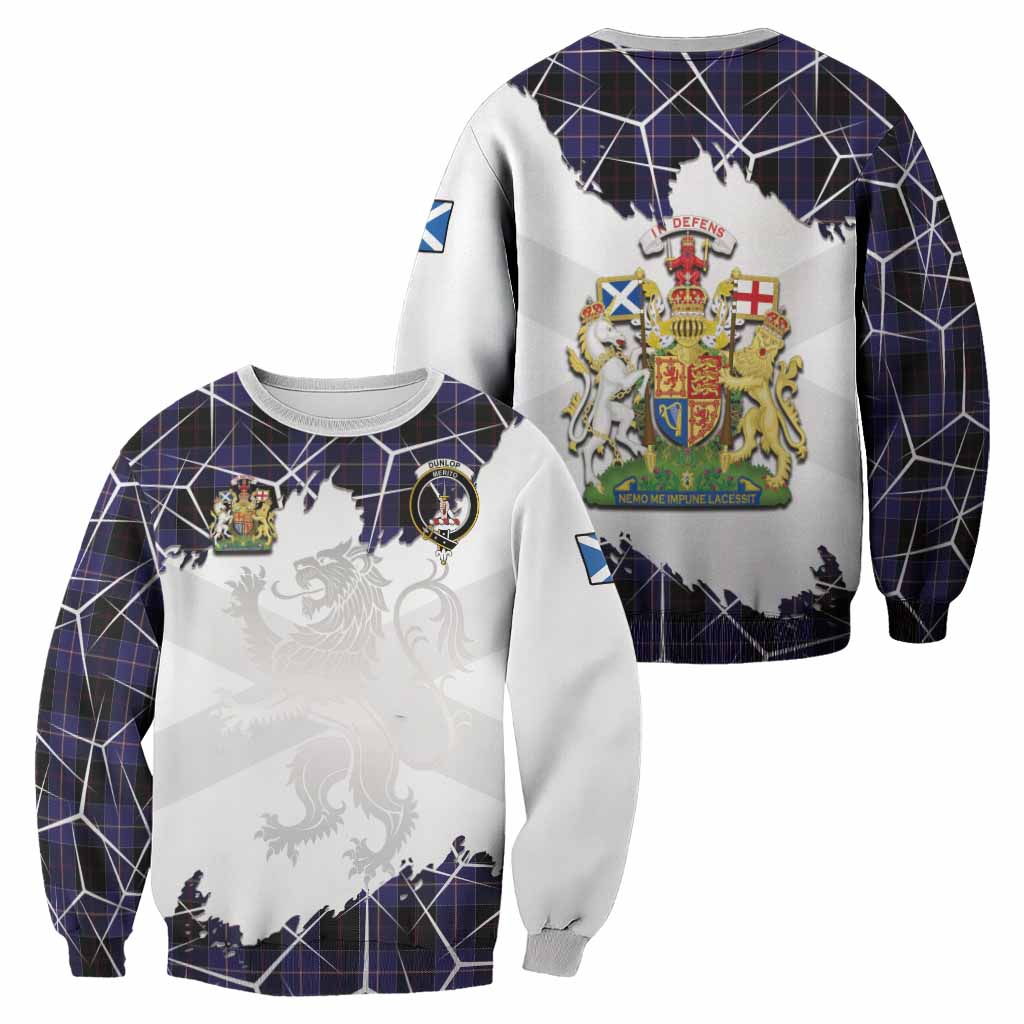 Dunlop Tartan Sweatshirt with Family Crest and Lion Rampant Grunge Style