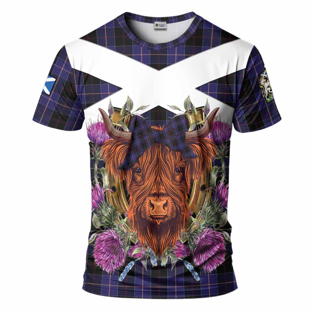 Dunlop Tartan T-Shirt Scottish Thistle Heilan Coo