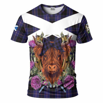 Dunlop Tartan T-Shirt Scottish Thistle Heilan Coo