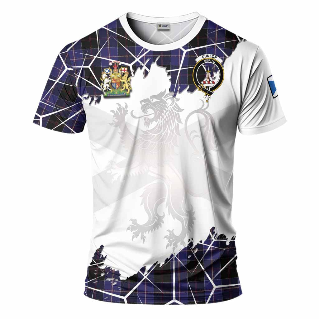 Dunlop Tartan T-Shirt with Family Crest and Lion Rampant Grunge Style