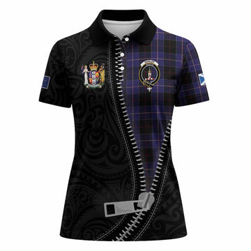 Dunlop Tartan Women Polo Shirt New Zealand Pattern Unique Zipper Stylized