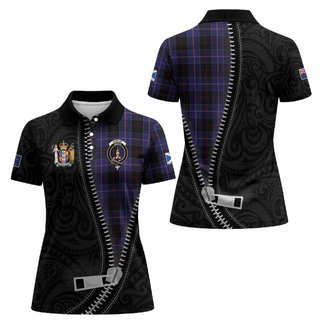 Dunlop Tartan Women Polo Shirt New Zealand Pattern Unique Zipper Stylized