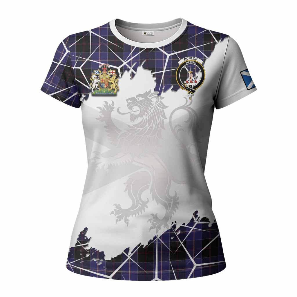 Dunlop Tartan Women T shirt with Family Crest and Lion Rampant Grunge Style